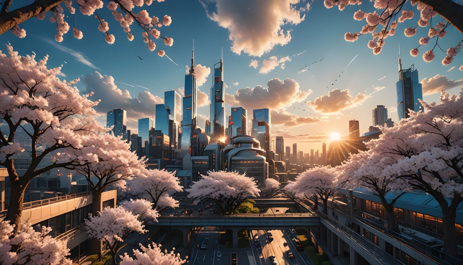 Blossoming Metropolis in Futuristic Splendor