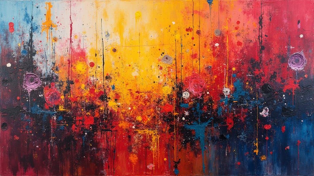 Vibrant Abstract Chaos: Spontaneous Creation Painting