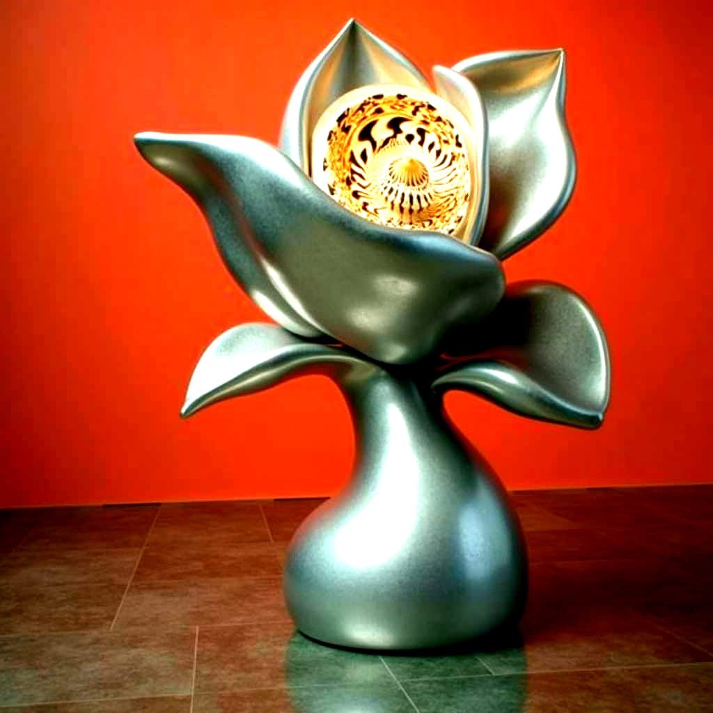 Chrome Lotus Sculpture With Hidden Optical Illusion