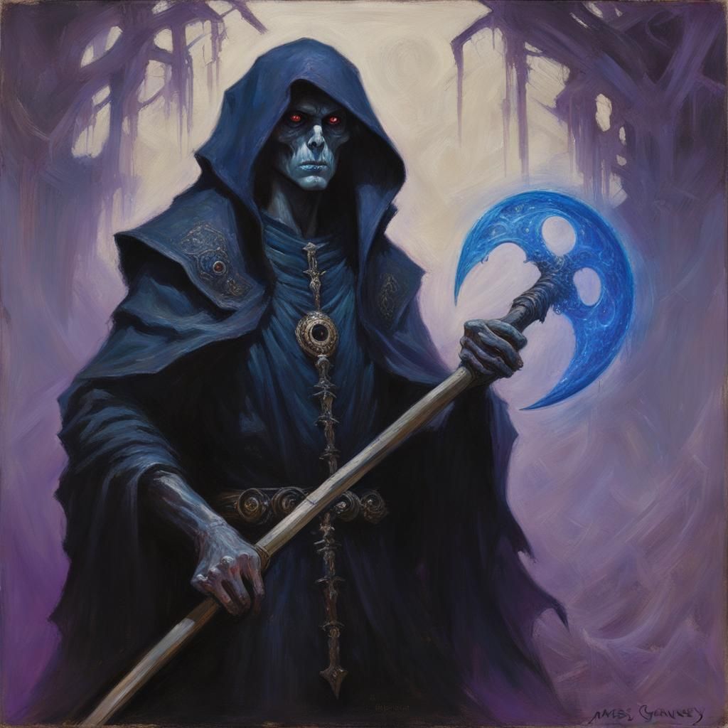 Necromancer and Shadow Spirits Portrait as Oil Painting