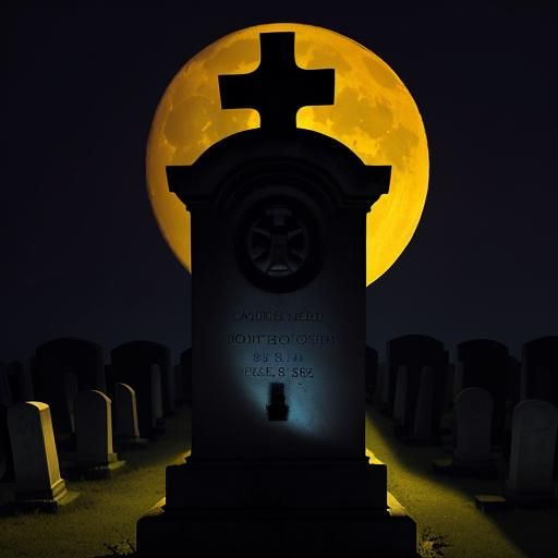 Ornate Cemetery Under Yellow Moon