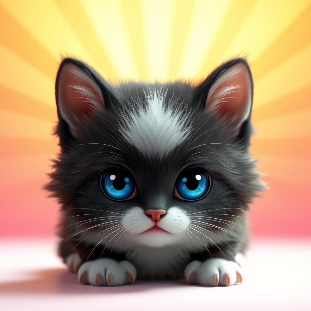 Symmetrical Black and White Kitten with Sparkling Blue Eyes