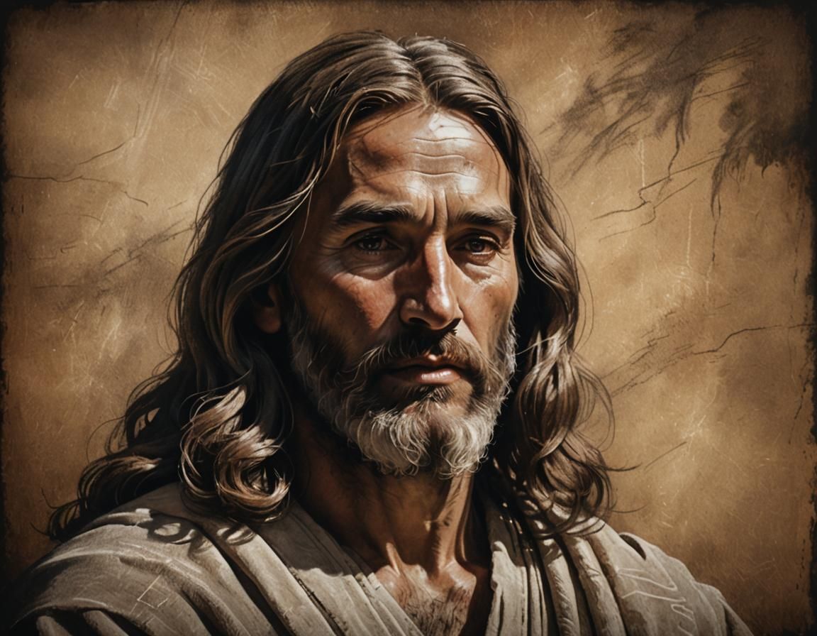Jesus Christ Chalk Sketch Portrait with Dramatic Lighting