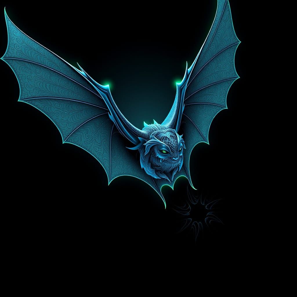 Abstract Bat Fractal With Wave Function Patterns And 3D Shad...