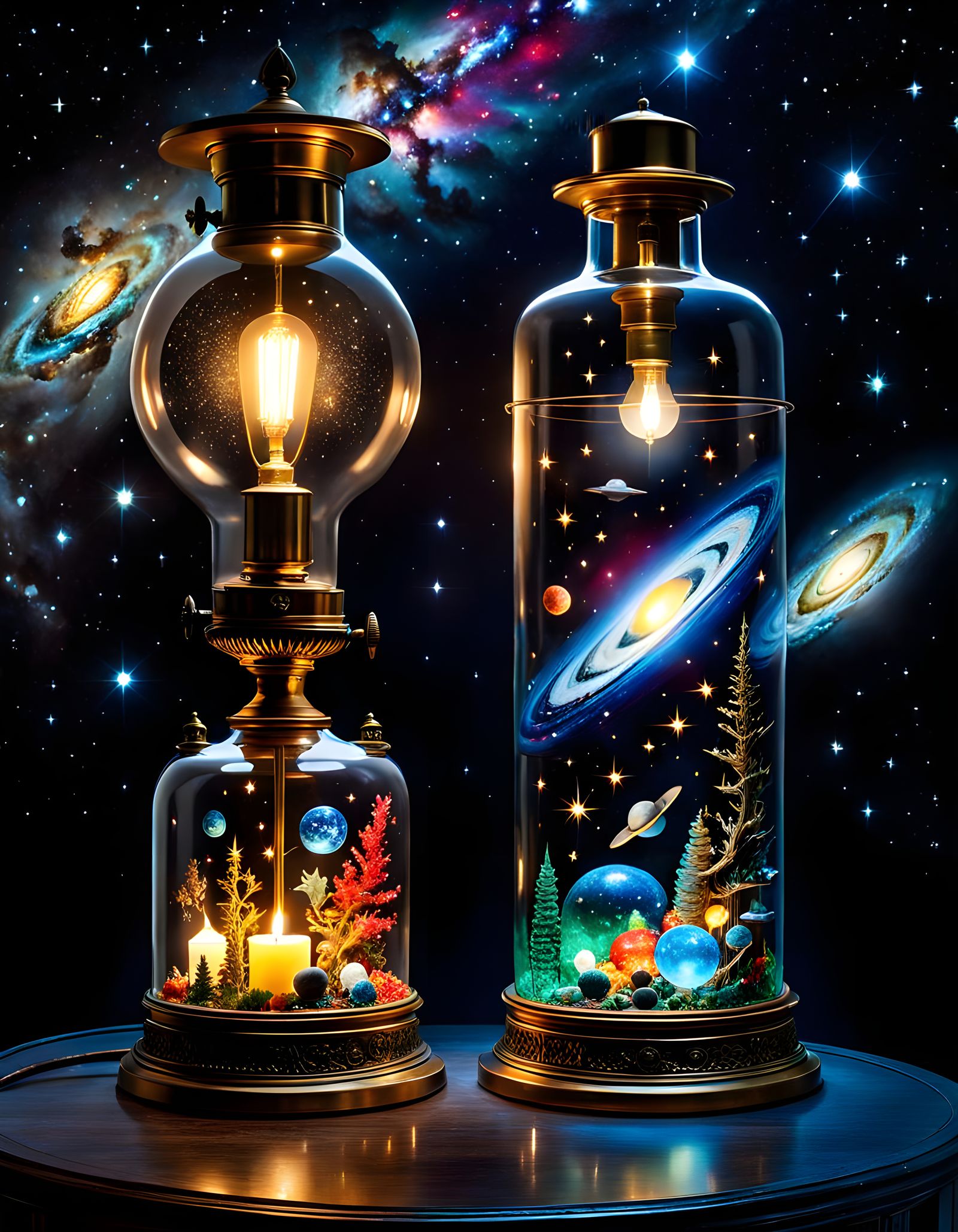 Intricate Galaxy Lamp Curio in Art Nouveau Style