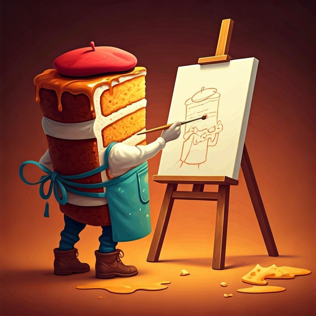 Cake Slice Creates Self-Portrait with Toothpick