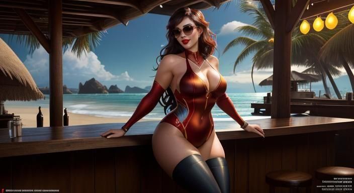 Glamour Photo of Curvy Woman on Beach at Sunset