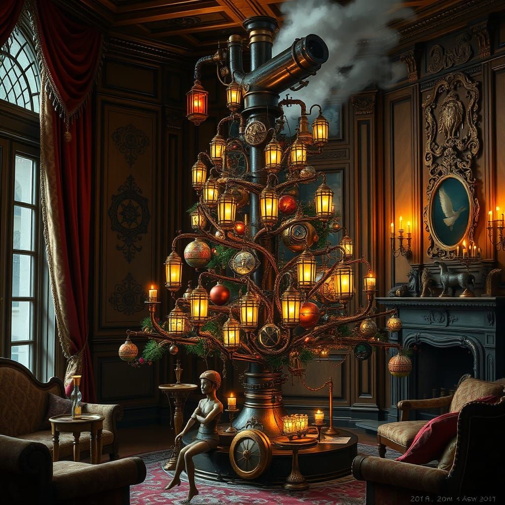 Steampunk Christmas Tree in Victorian Elegance