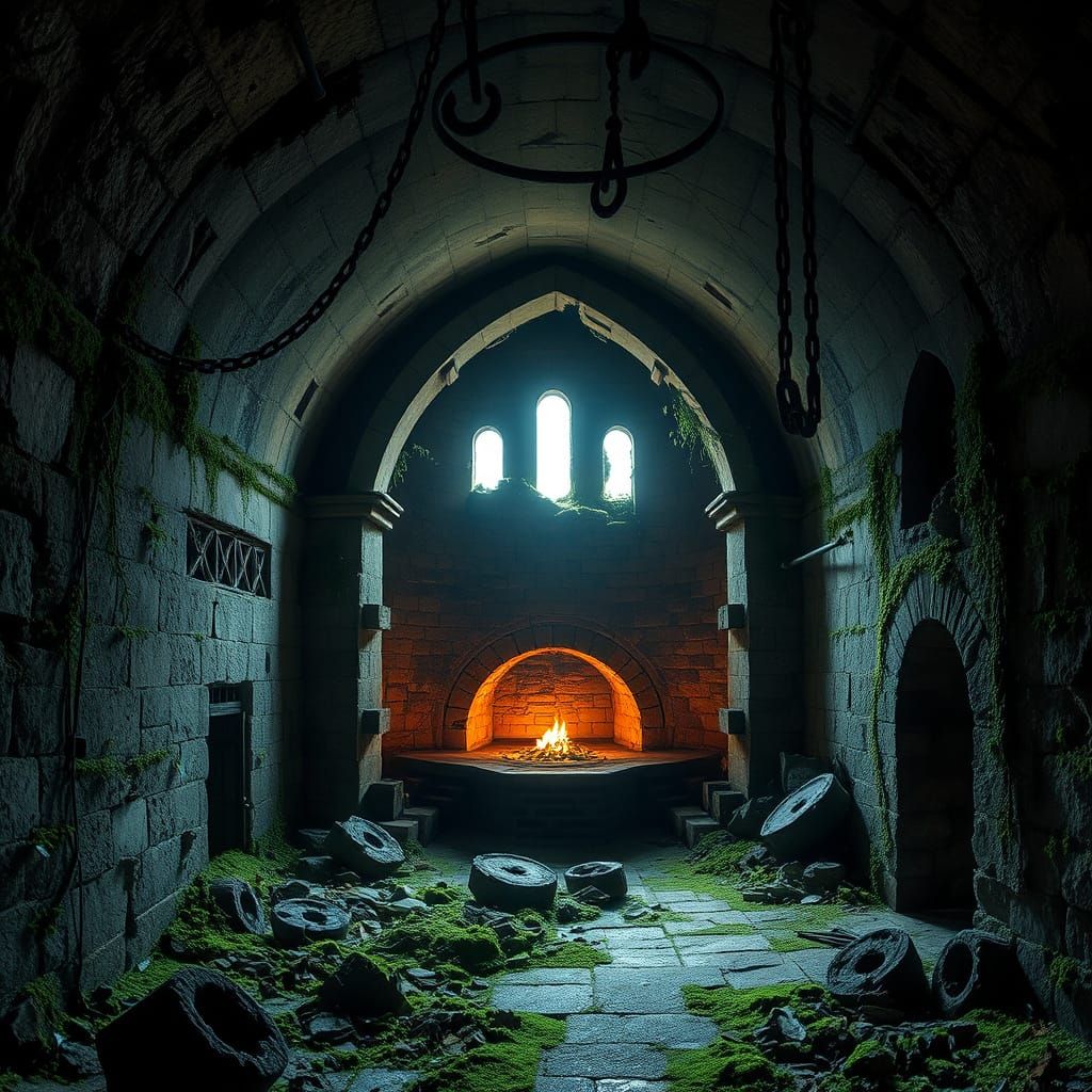 Medieval Castle Ruins Furnace in Gothic Style