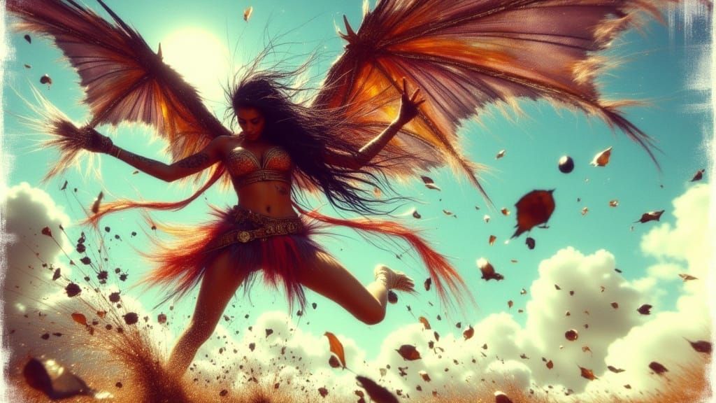 Figure Mid-Jump in Vibrant Digital Art Style