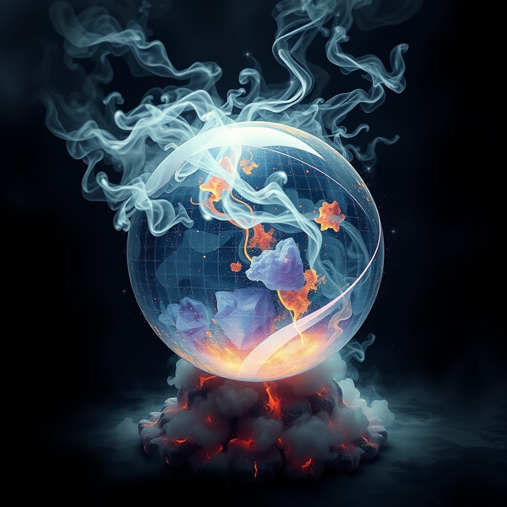 Crystal Ball with White Smoke on Black Background
