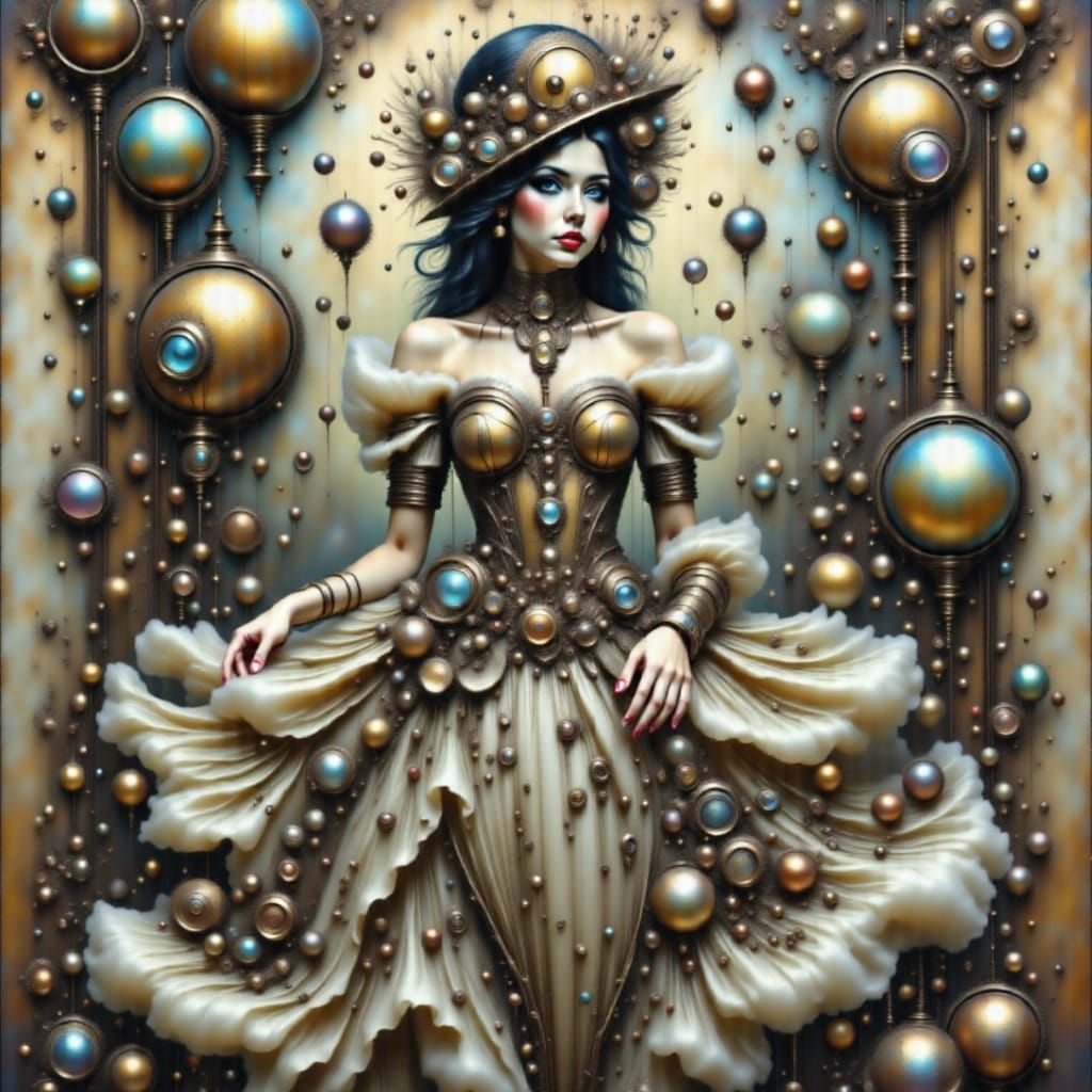 Steampunk Model in Cloud Gown Fashion Portrait