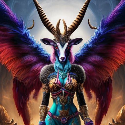 Hypermuscular Goat Goddess in Psychotronic Dreamscape