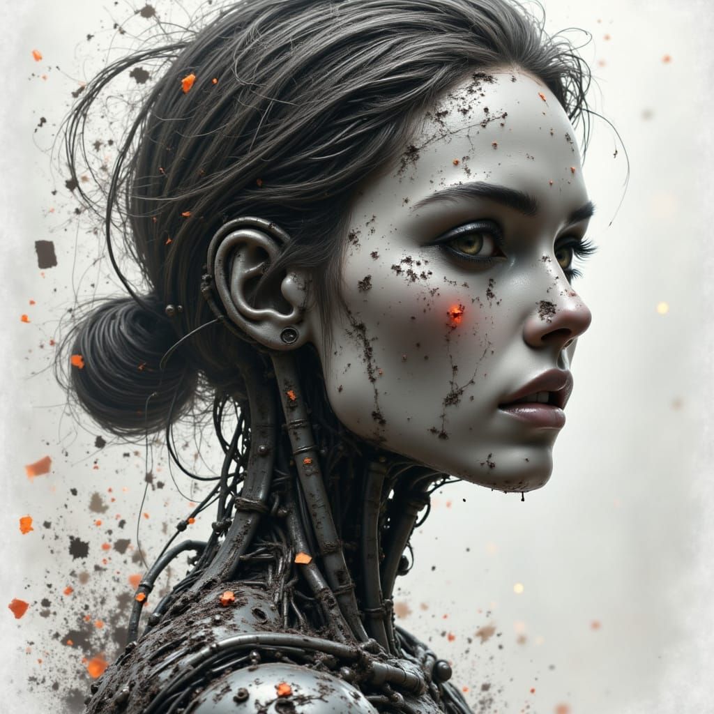 Dynamic Female Portrait in Expressive Line Art