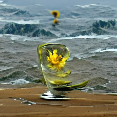 Flower in Glass on Stormy Sea: Surreal Digital Art