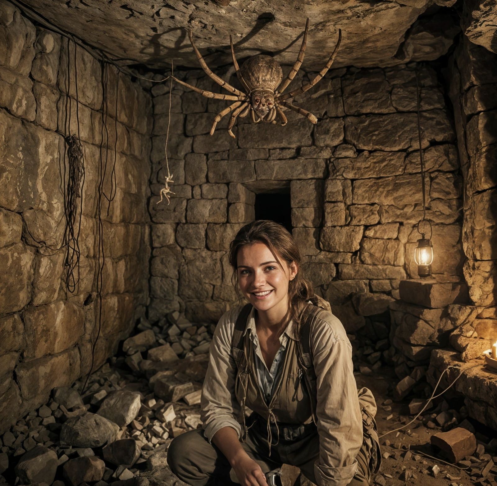 Archeologist Poses in Underground Ruin