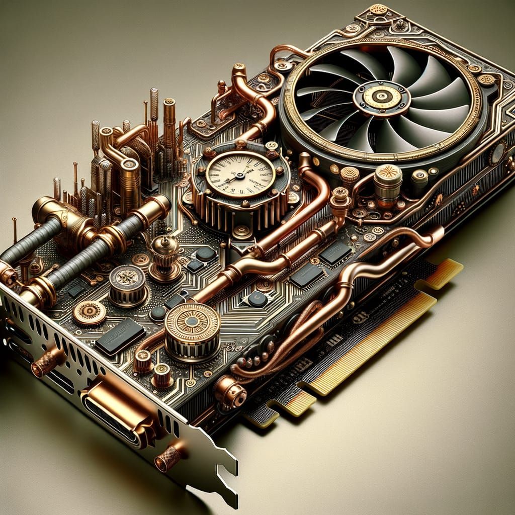 Steampunk Graphics Card with Victorian Design Elements