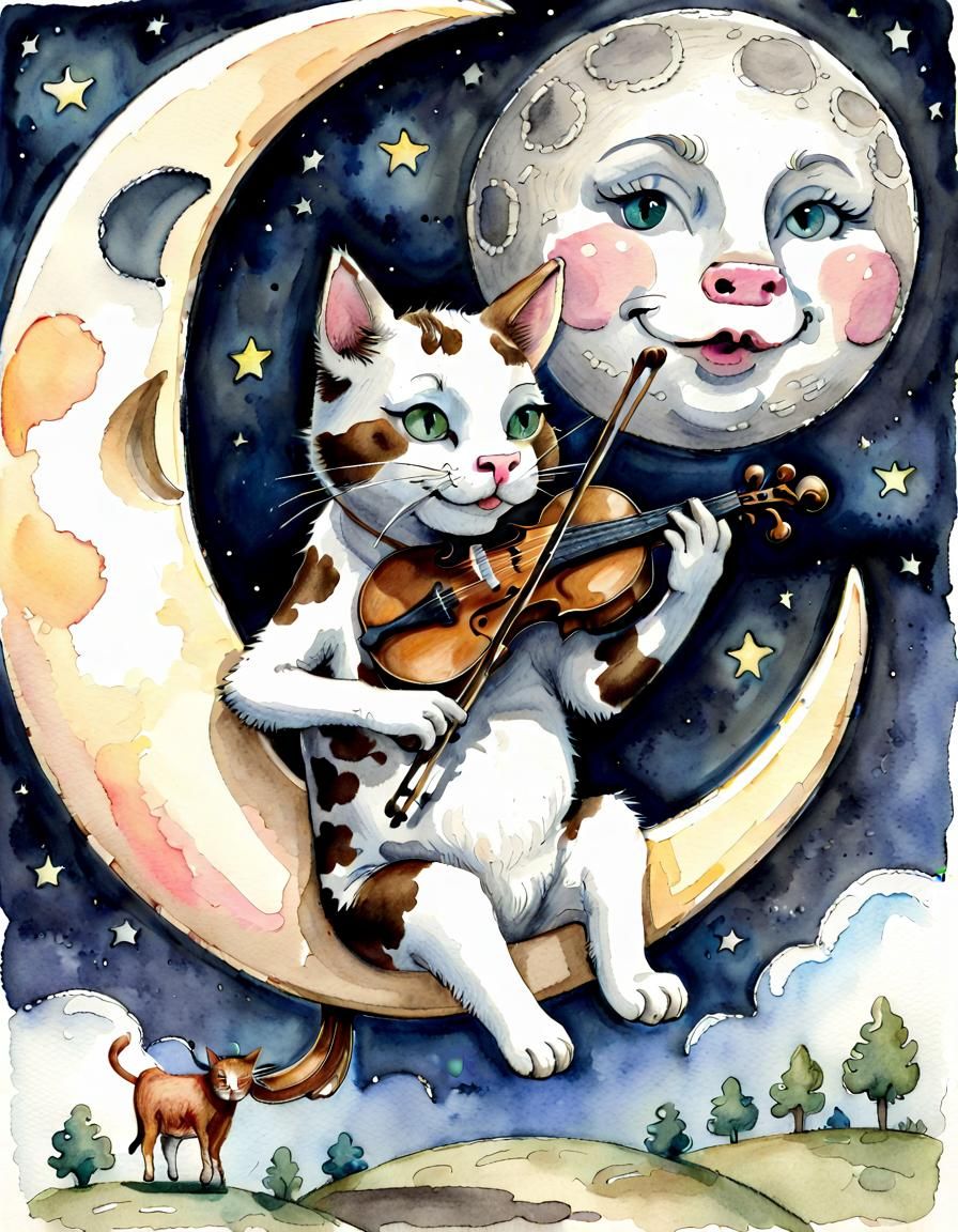 Whimsical Nursery Rhyme: Cat and Moon