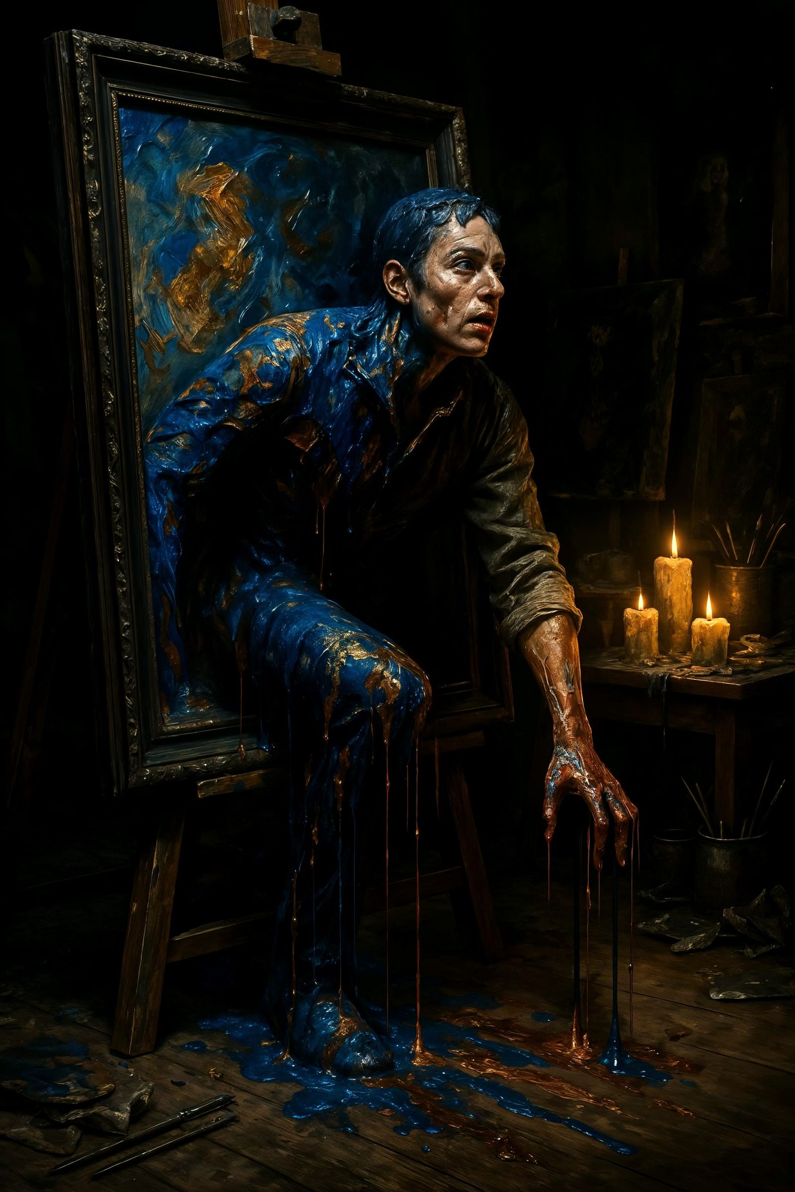 Human Figure Emerges from Dark Fantasy Painting