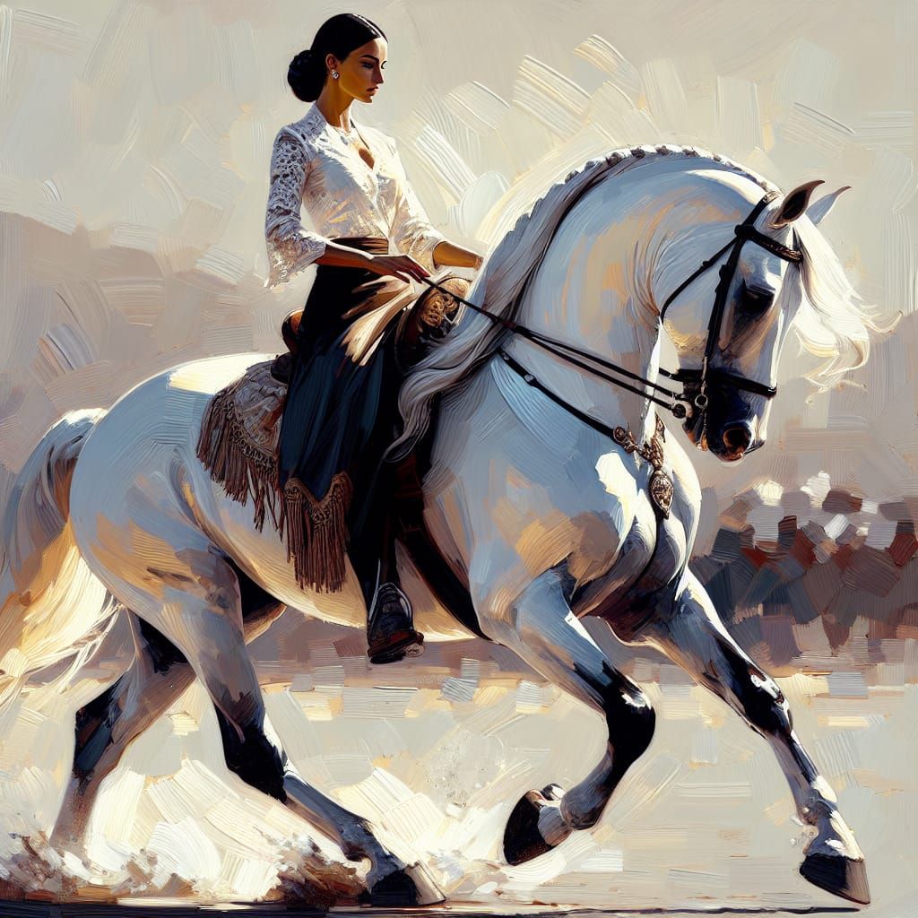 Elegant Spanish Horse Rider in Impasto Style