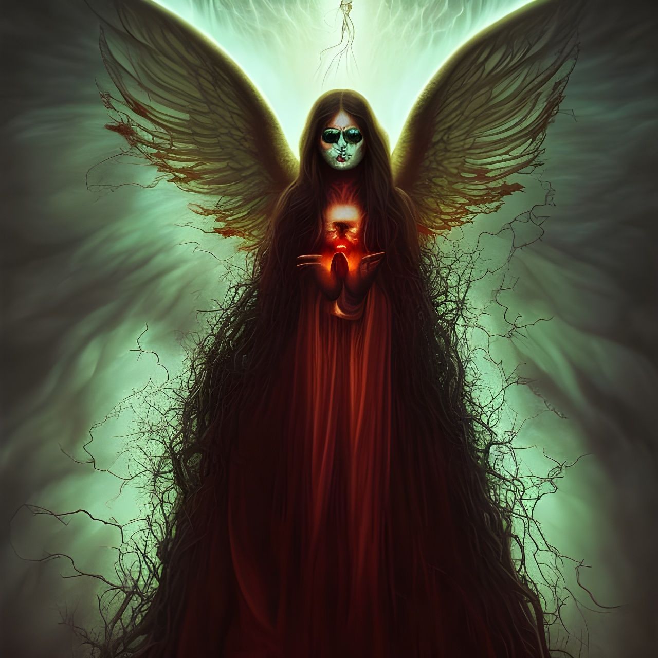 Macabre Angelic Woman with Bleeding Eyes in Digital Art