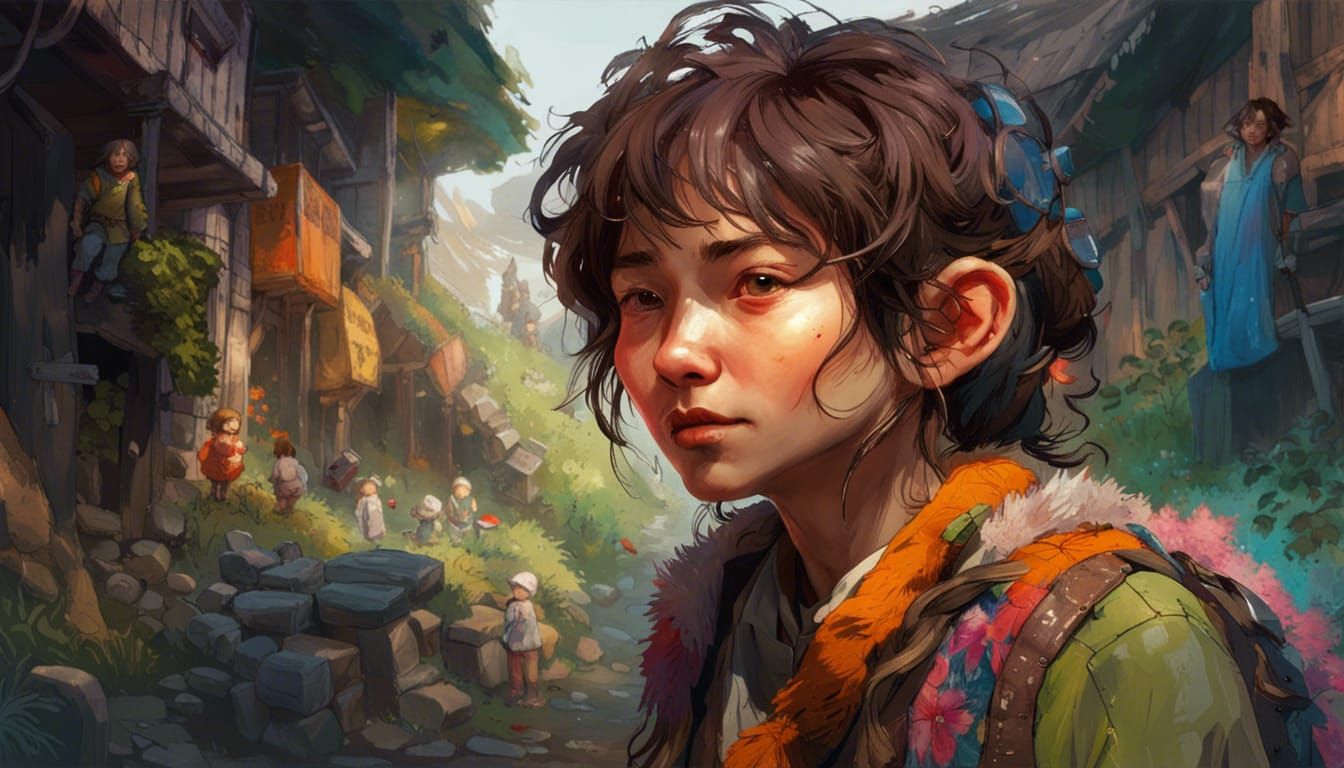 Female Hobbit Portrait in Vibrant Triadic Colors