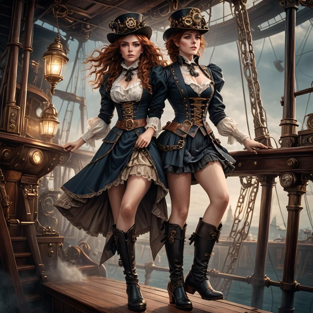 Steampunk Victorian Girl on Flying Ship