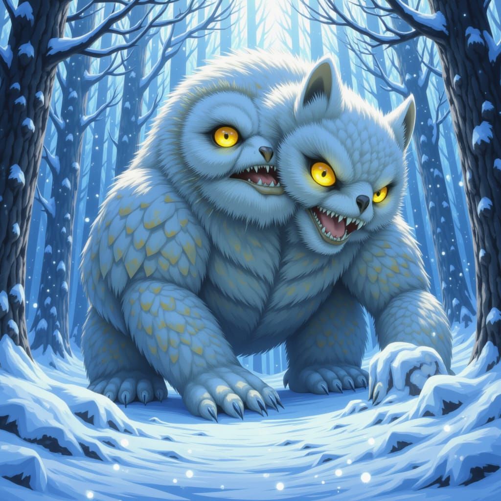 Snow Owlbear in Frozen Wilderness, Fantasy Art
