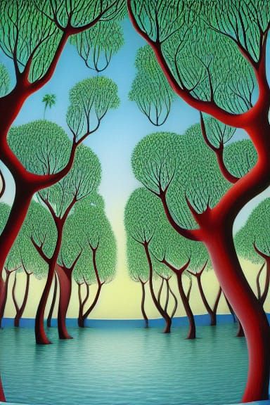 Surreal Floating Trees: A Dreamlike Landscape