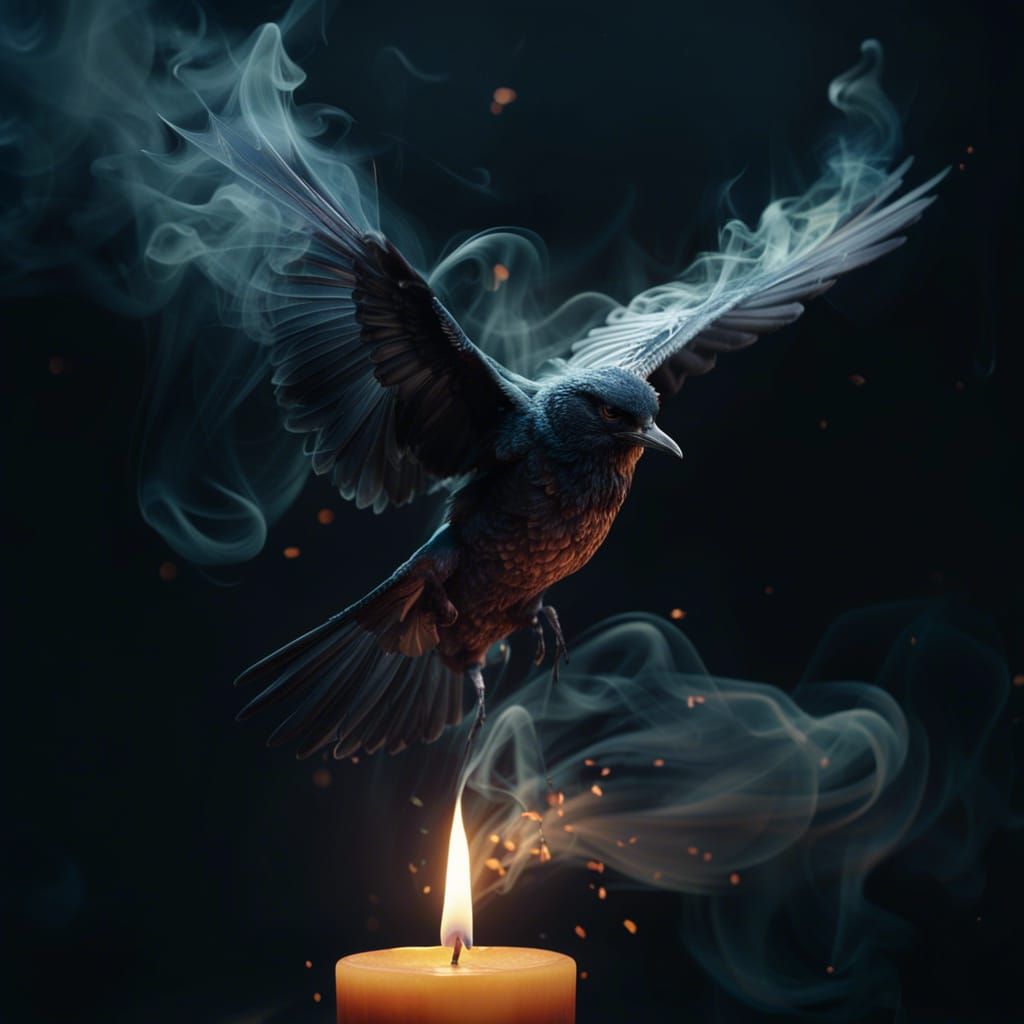 Bird-Shaped Smoke Soaring from Candle