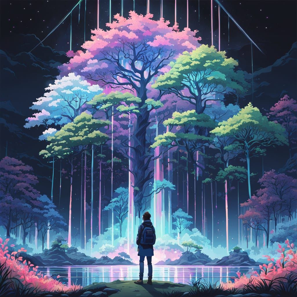 Luminous Forest Dreamscape in Vibrant Neon
