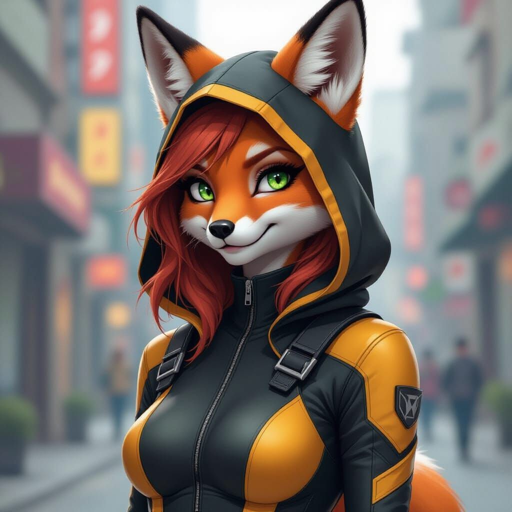Noir-Inspired Humanoid Fox in Skintight Jumpsuit