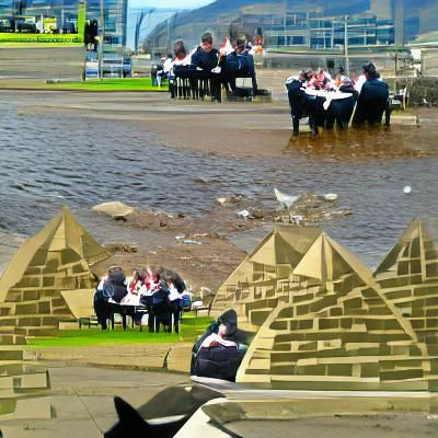 Illuminati Lunch with Pyramids in Glasgow, Surreal