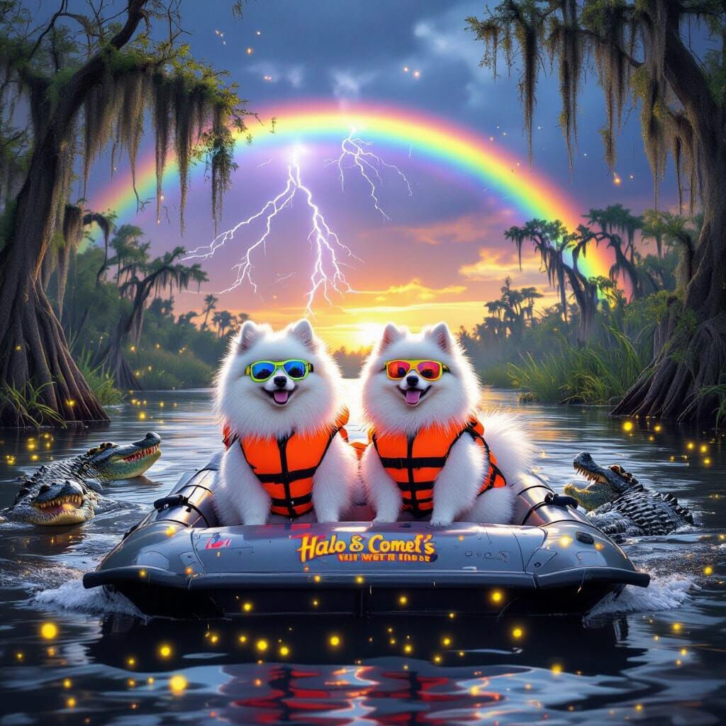 Pomeranians in Life Jackets Ride Airboat with Gators in Ever...
