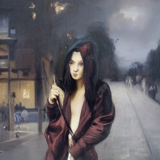 Woman in Dystopian City: A Romanticism-Inspired Portrait