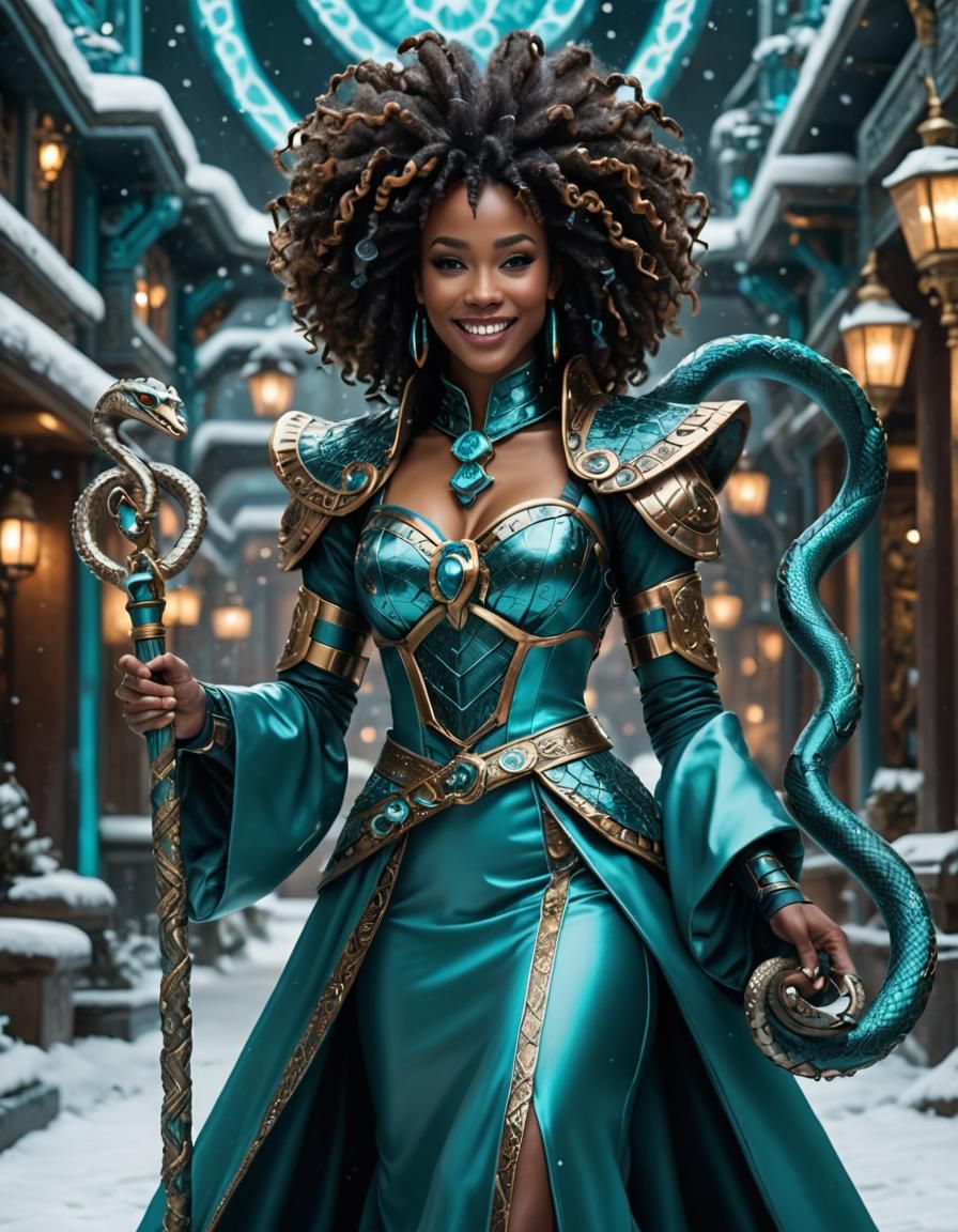 Biomechanical Snow Goddess with Topaz Dress, Digital Art