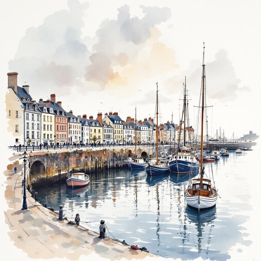 Honfleur Harbour: A Watercolor Painting
