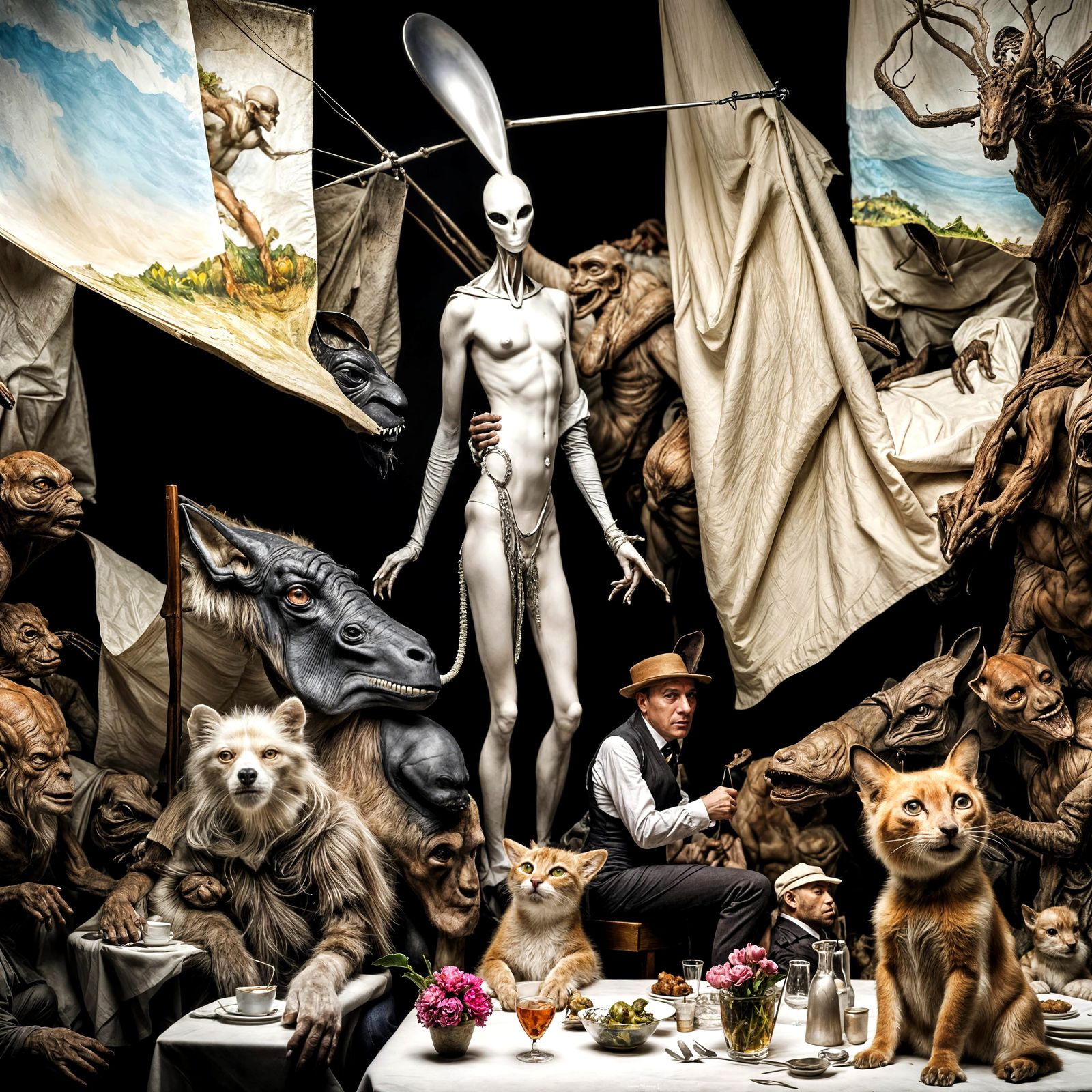 Surreal Alien Restaurant Celebration in Magical Realism