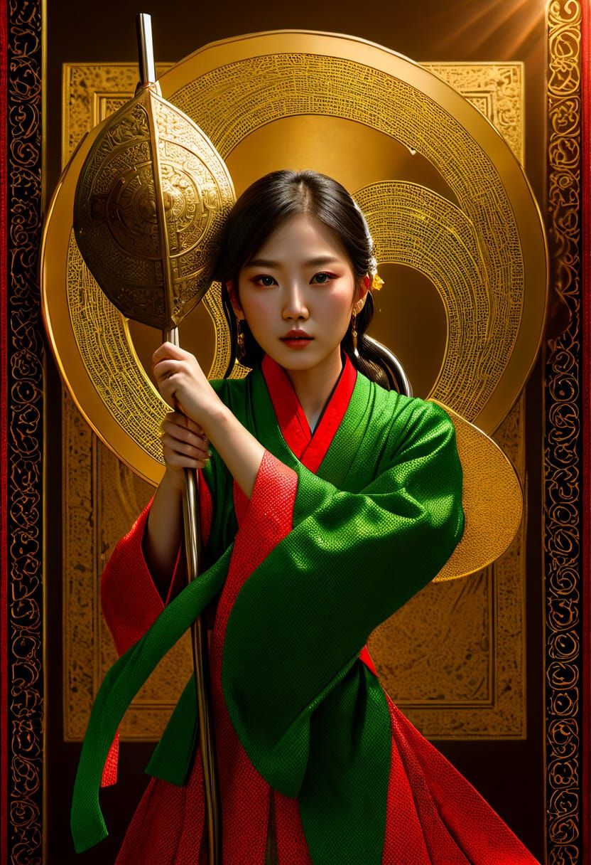 Ethereal Korean Beauty in Traditional Hanbok, Radiant with G...