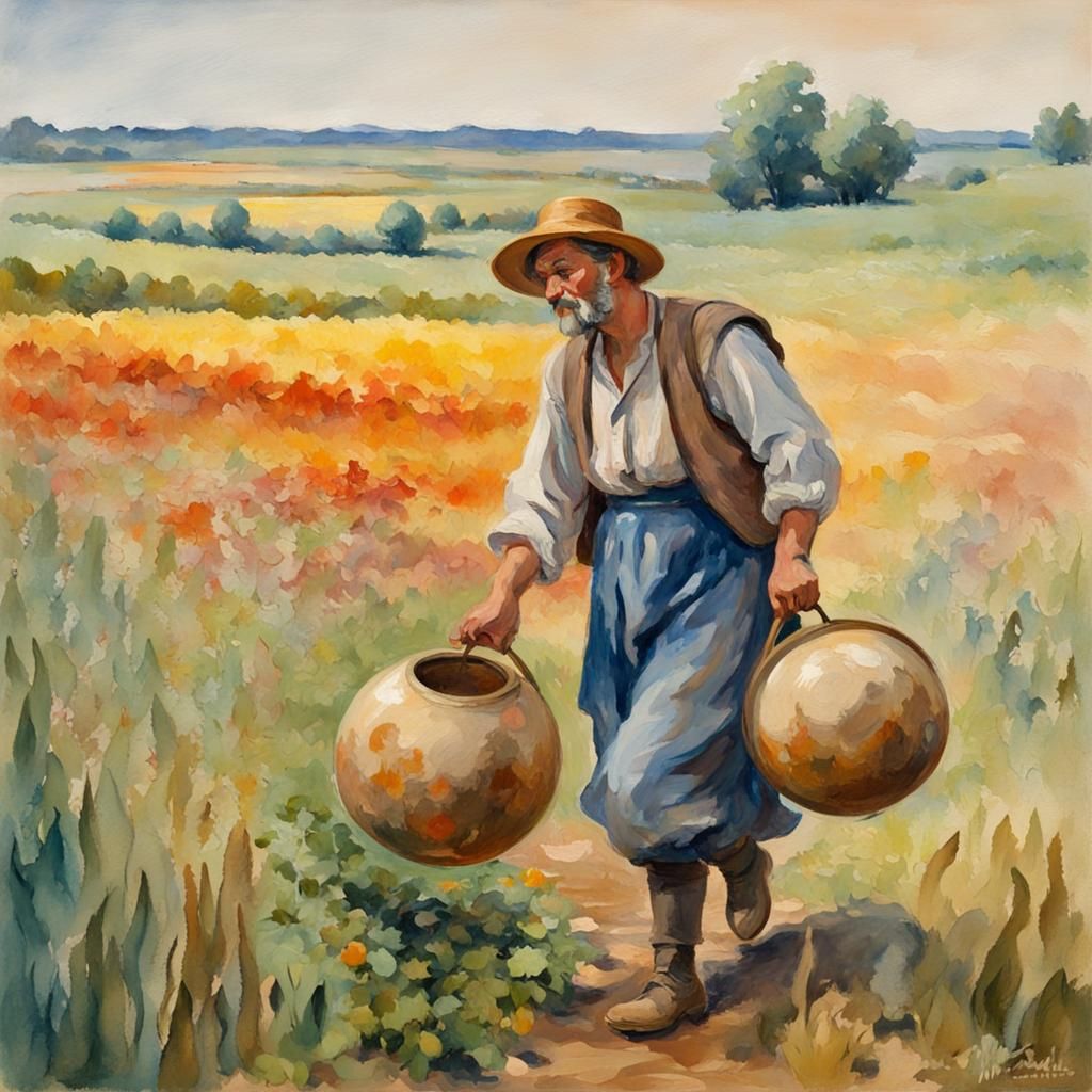 Peasant with Palette and Globe: Gouache Impressionist Master...