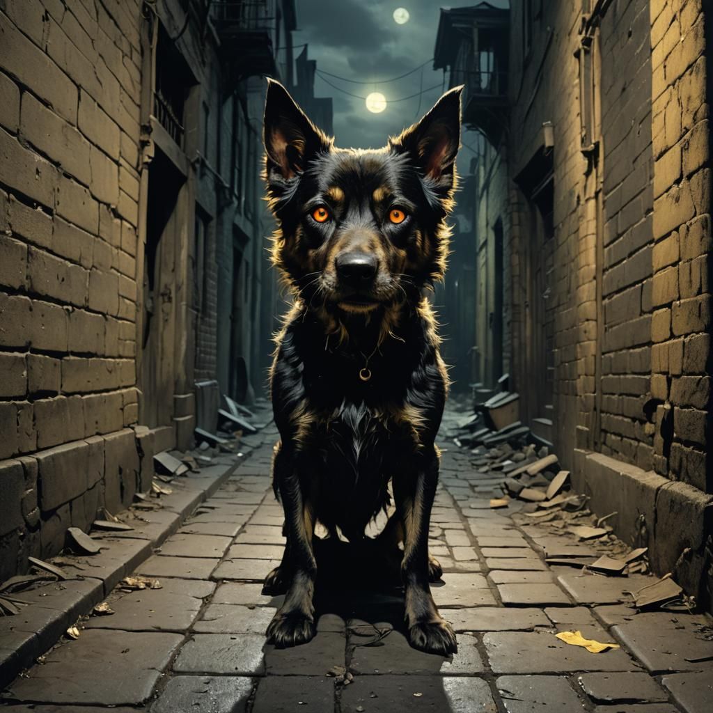 Vicious Dog in Gothic Alley: Dark Surrealism