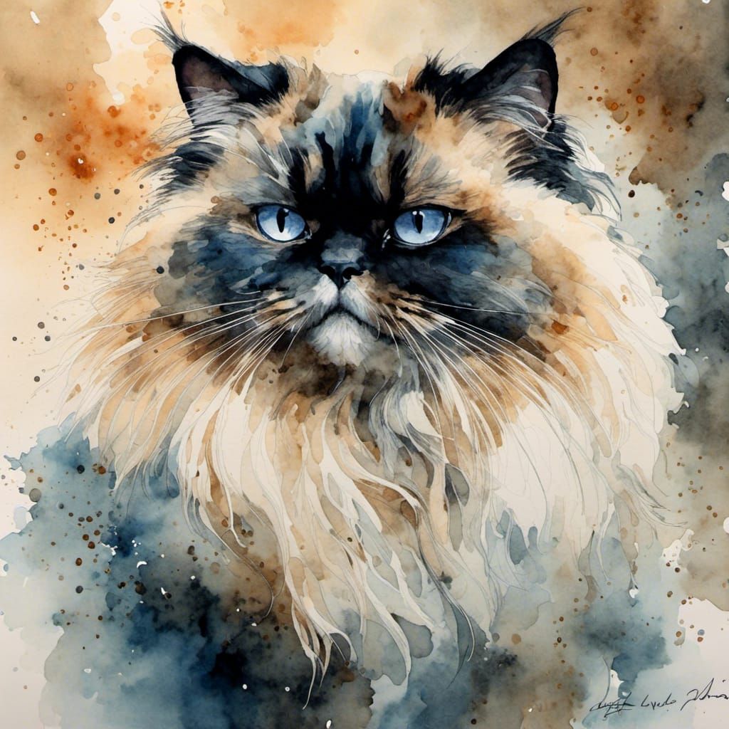 Watercolor Portrait of a Himalayan Cat
