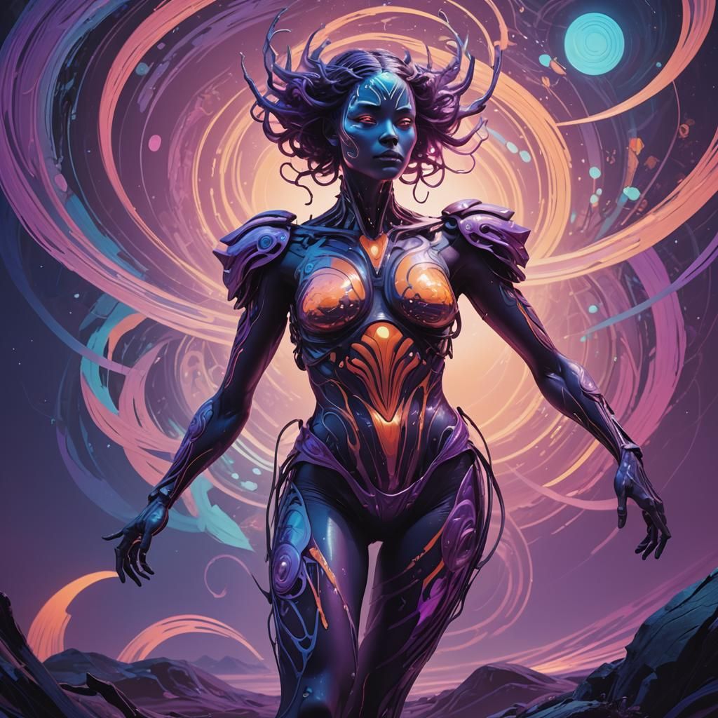 Shapeshifting Humanoid in Ethereal Dreamscape