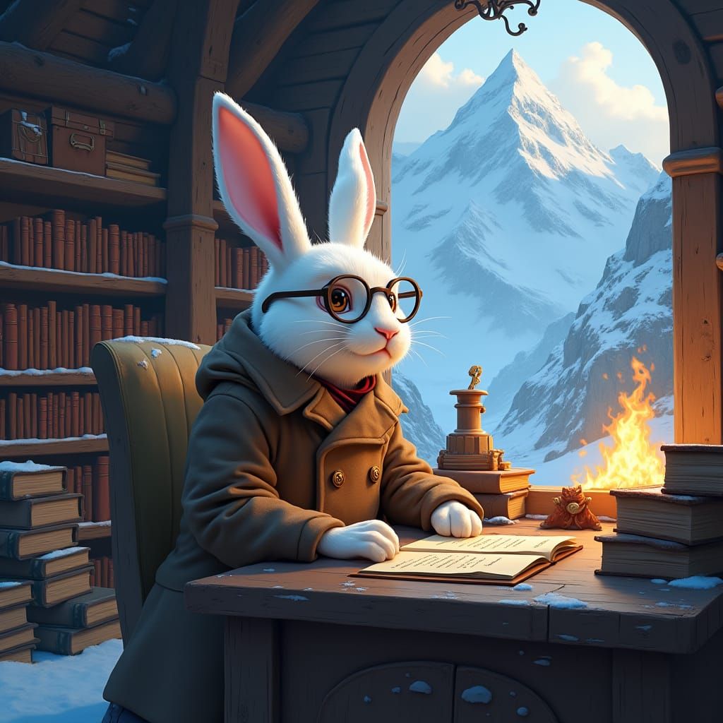 Rabbit Scribe in Snowy Mountain Study