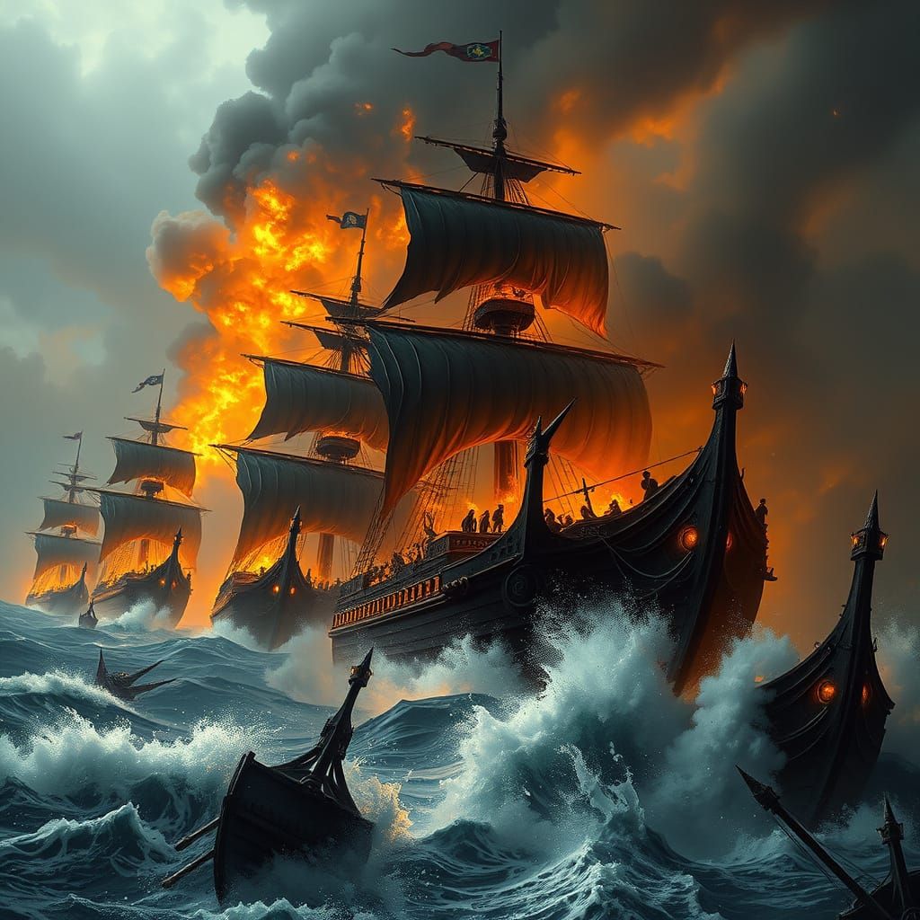 Ominous Corsair Fleet Sets Sail into Turbulent Stormy Seas