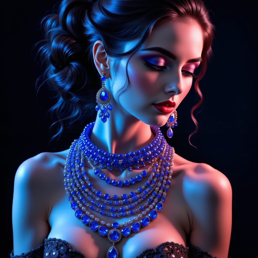 Luminescent Woman in Cobalt Blue: An Art Nouveau Vision