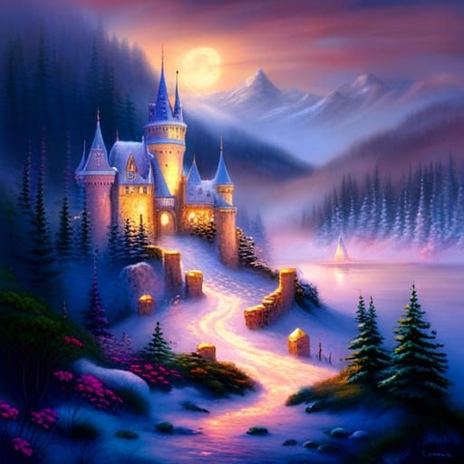 Ethereal Fairy Castle in Winter Wonderland