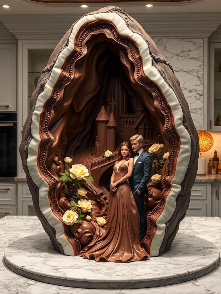 Majestic Chocolate Geode Reveals Fantasy Landscape
