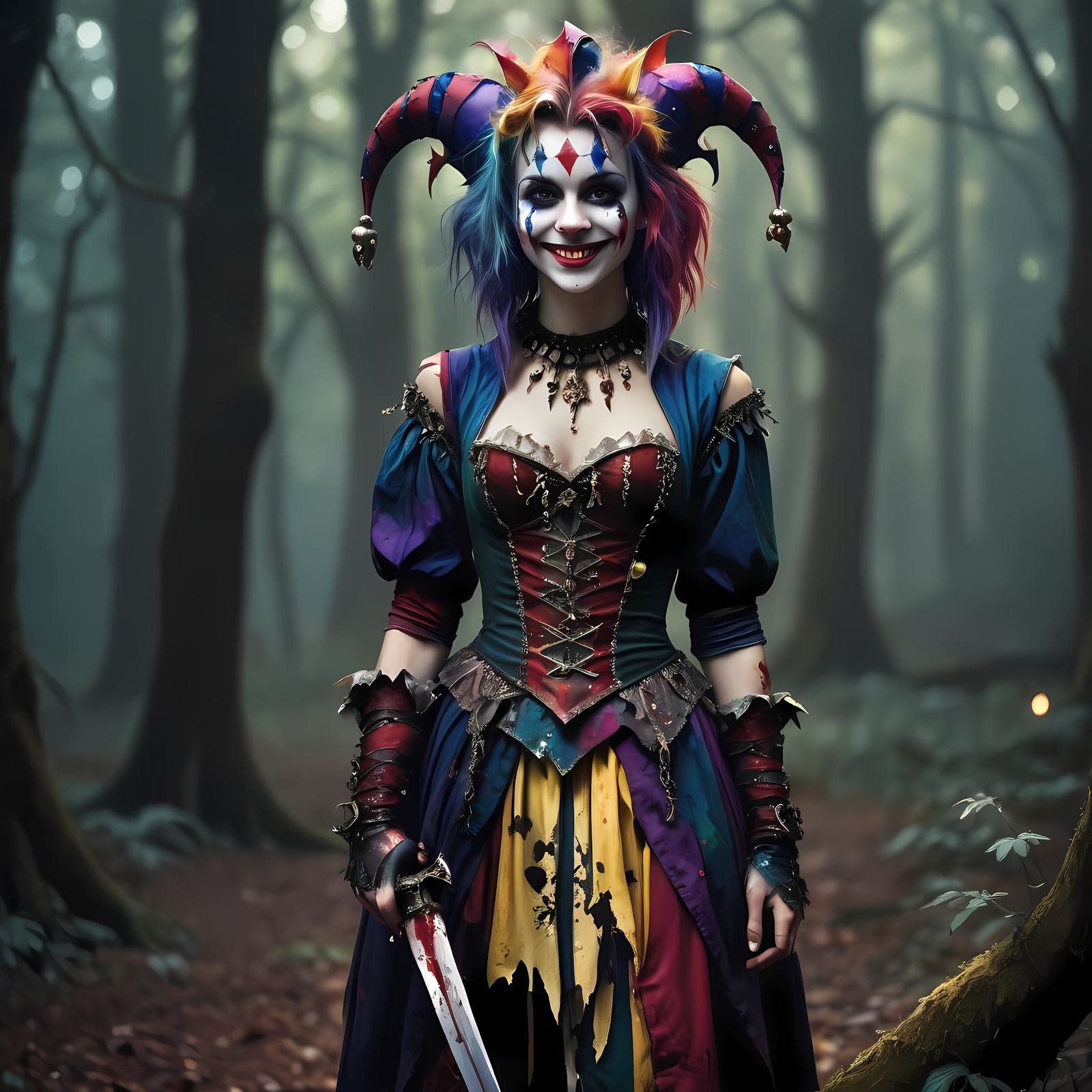 Epic Dark Fantasy Jester Portrait in Hyperrealism