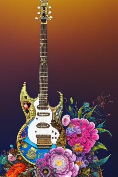 Steampunk Guitar with Flowers in Art Nouveau Style